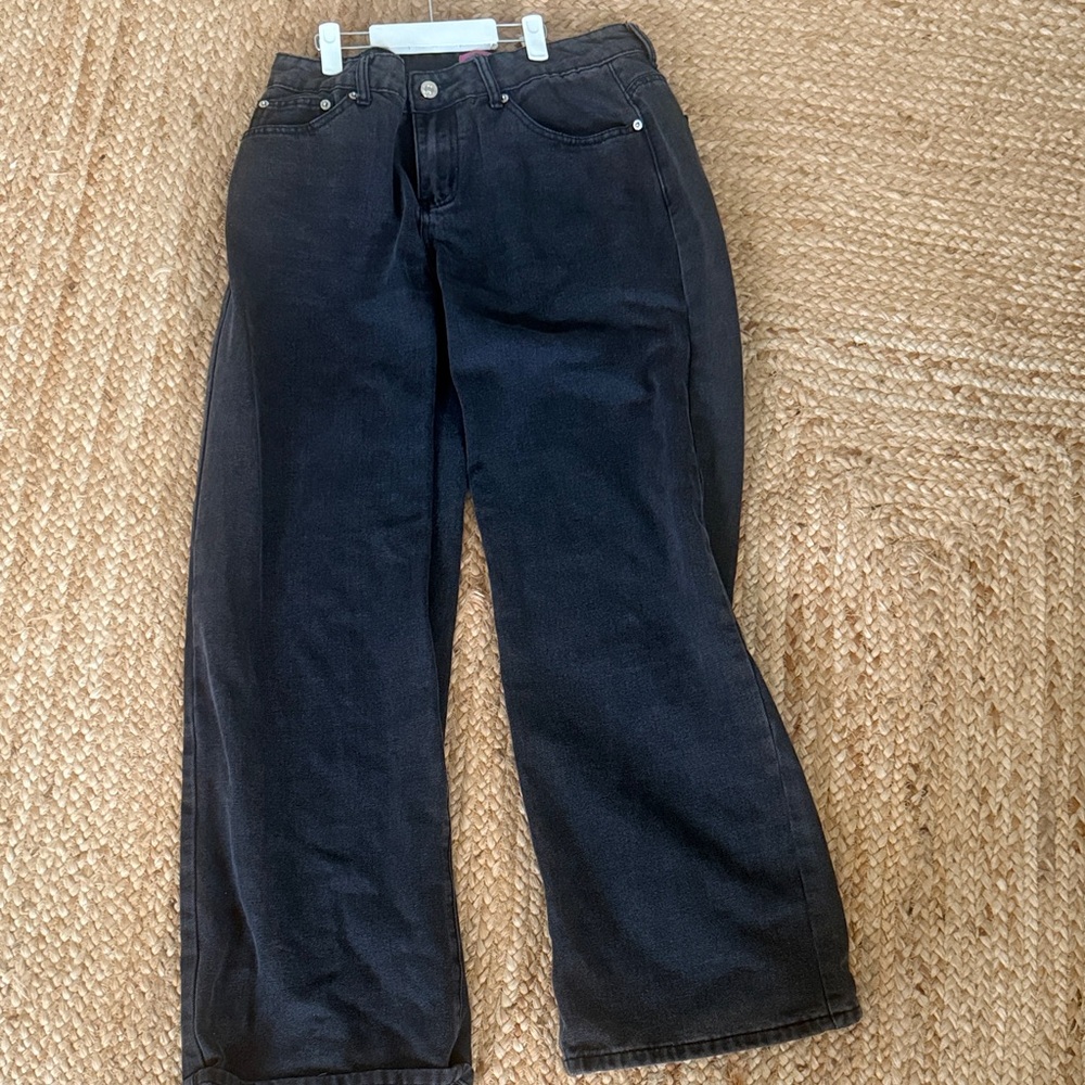 Edikted Black Wide-Leg Jeans with Pink Logo Tag